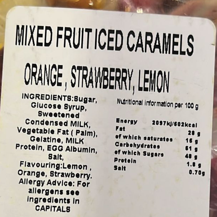 Mixed Fruit Iced Caramels 100g