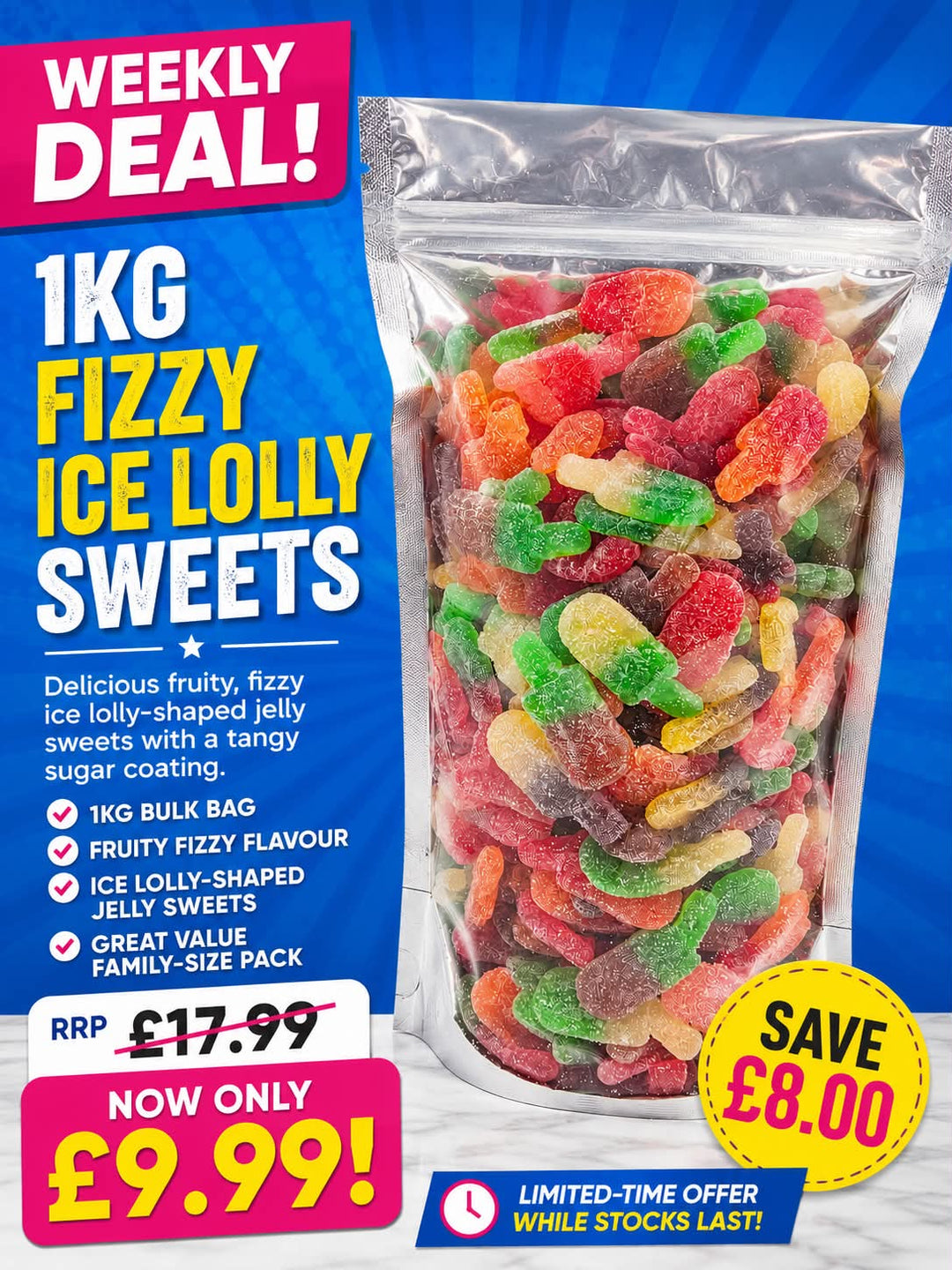 1kg Fizzy Ice Lolly Sweets Bag