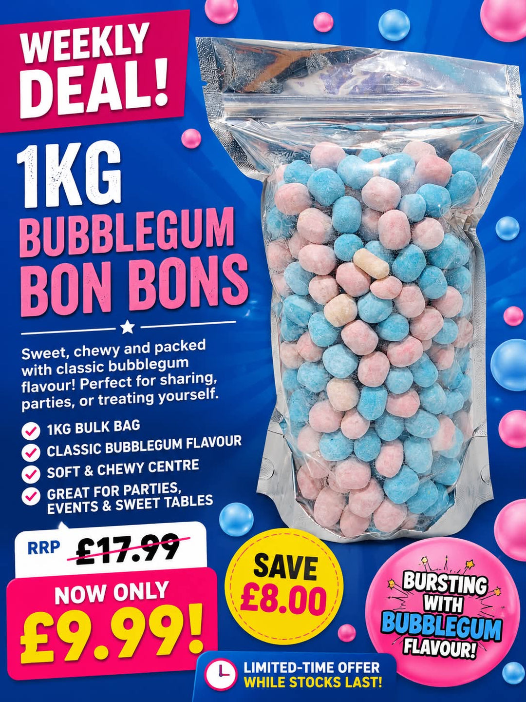 1kg Bubblegum Bon Bons Bag