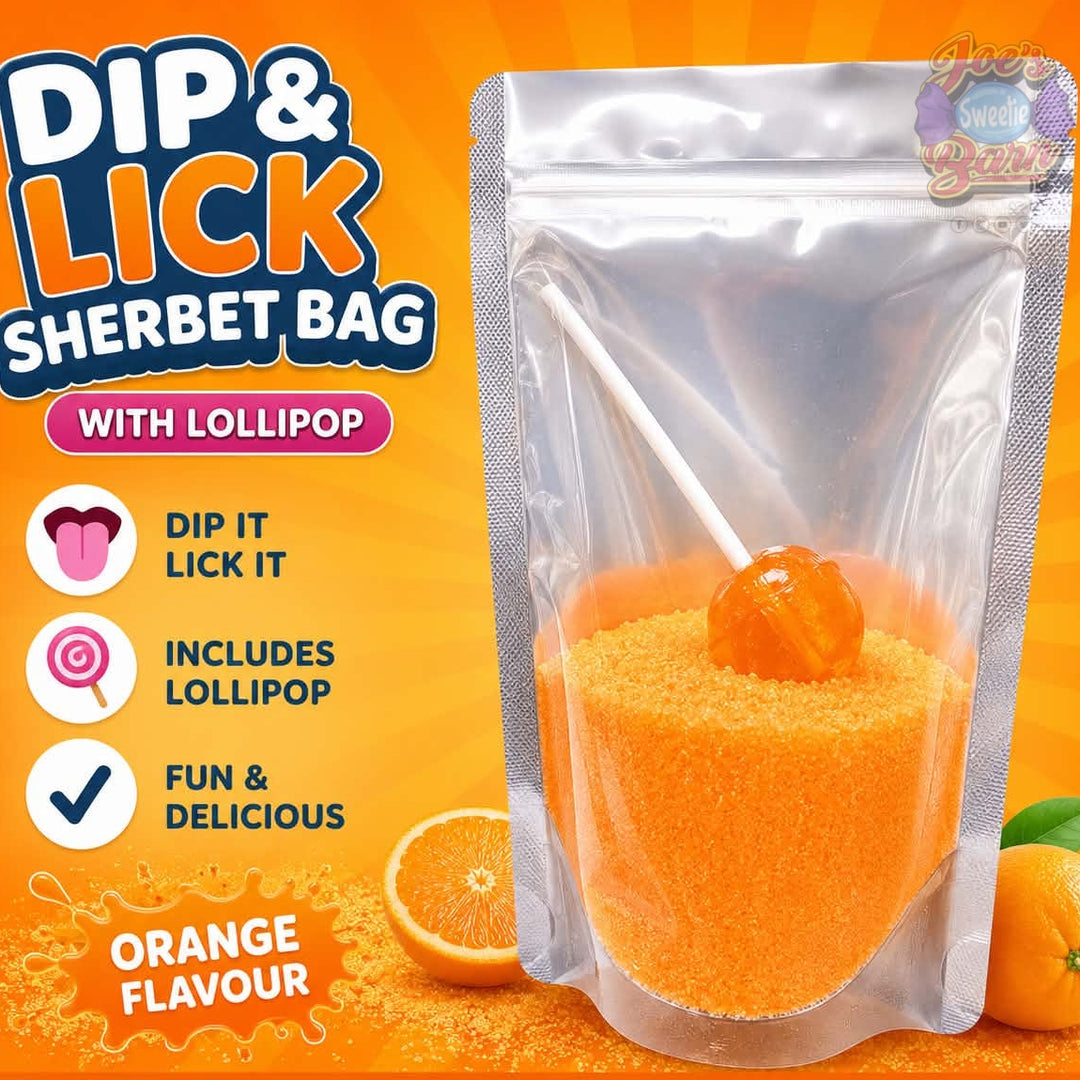 Orange Dip & Lick Bag with lolly