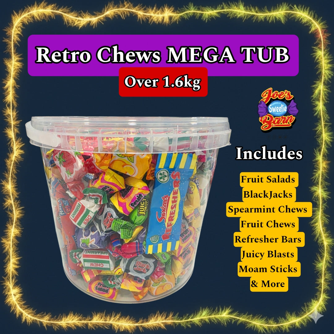 Retro Mega Sweets Tubs, Spearmint Chews, Refreshers, Fruit salad, Black Jack & More