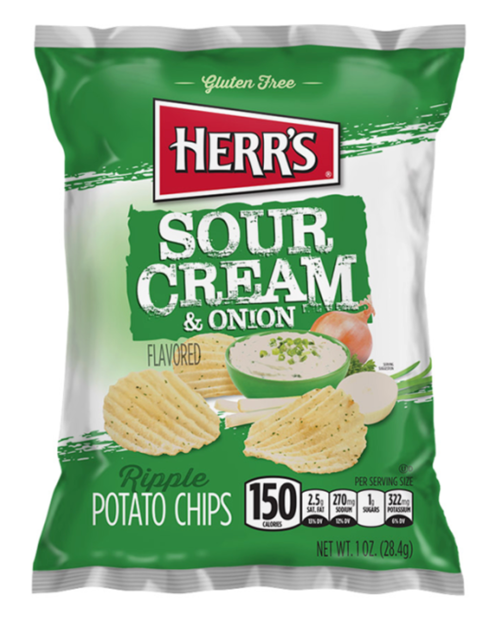 Herr's Sour Cream &amp; Onion Ripples Potato Chips - 1oz (28.4g)