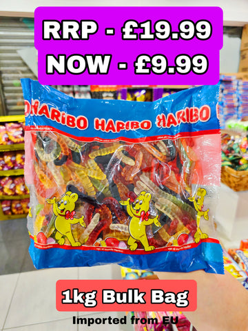 1kg Haribo Glow Worms Mega Bag - Best Before 30/06/25